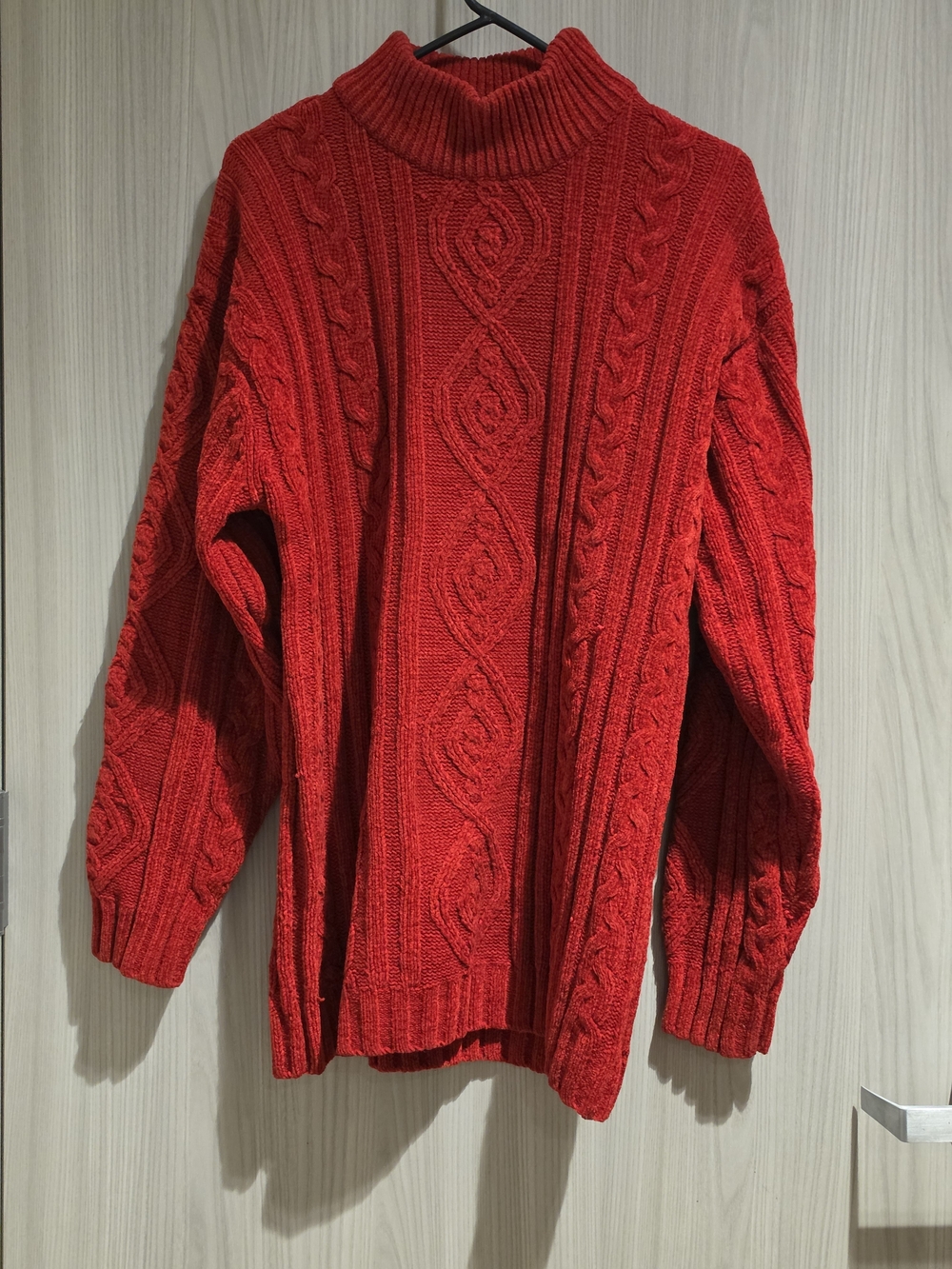 Women's Red Cable Knit Mock Neck Sweater